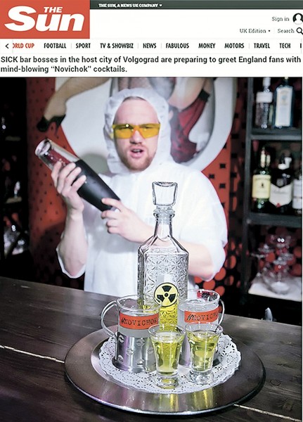 Британская пресса возмущена коктейлем «Новичок», представленным в волгоградском баре
